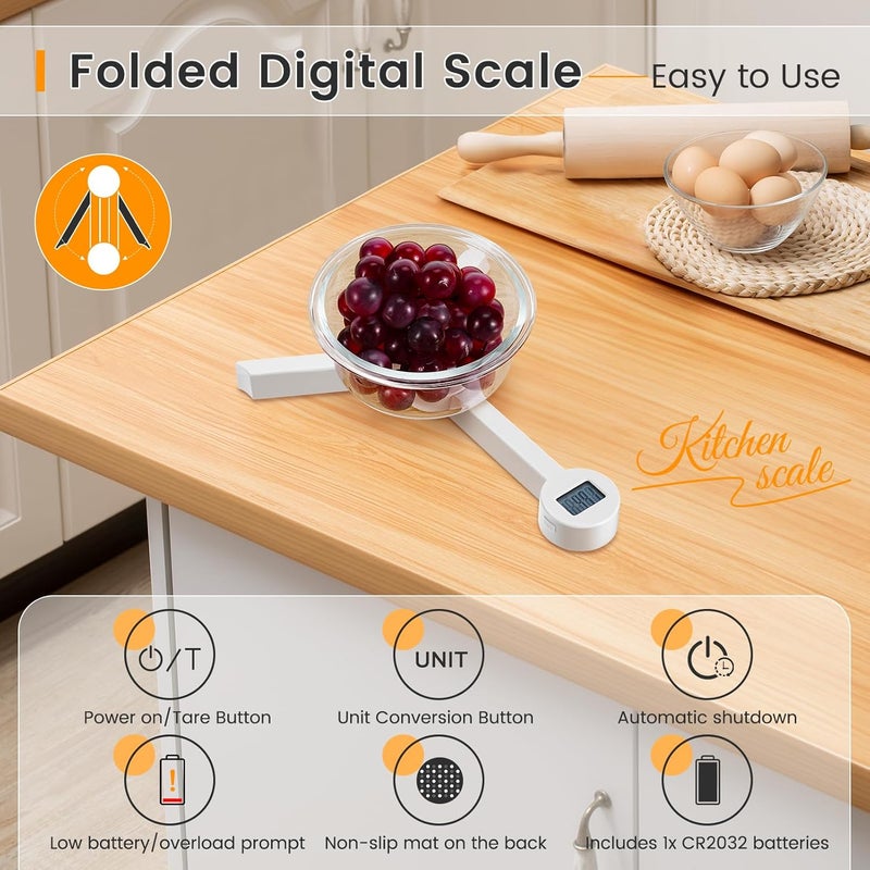 BEEWIN Folding Food Scale,Digital Kitchen Scale,Highly Accurate Compact Small Scale with LCD Display,Portable Food Scale Multiple Units Supported, Travel Scale for Measuring Intake of Healthy - Image 3