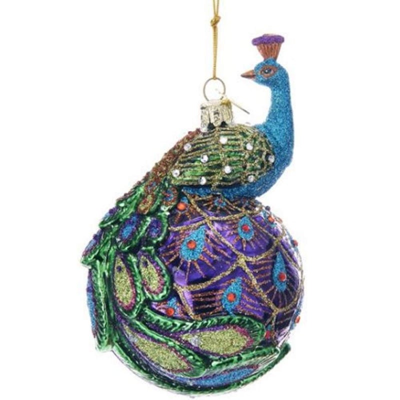 Kurt S. Adler Peacock Purple Blue Teal الحلي الخضراء (الأحجار الكريمة النبيلة 5 "" Peacock Glass Ball Tree Tree Ornament NB1345)