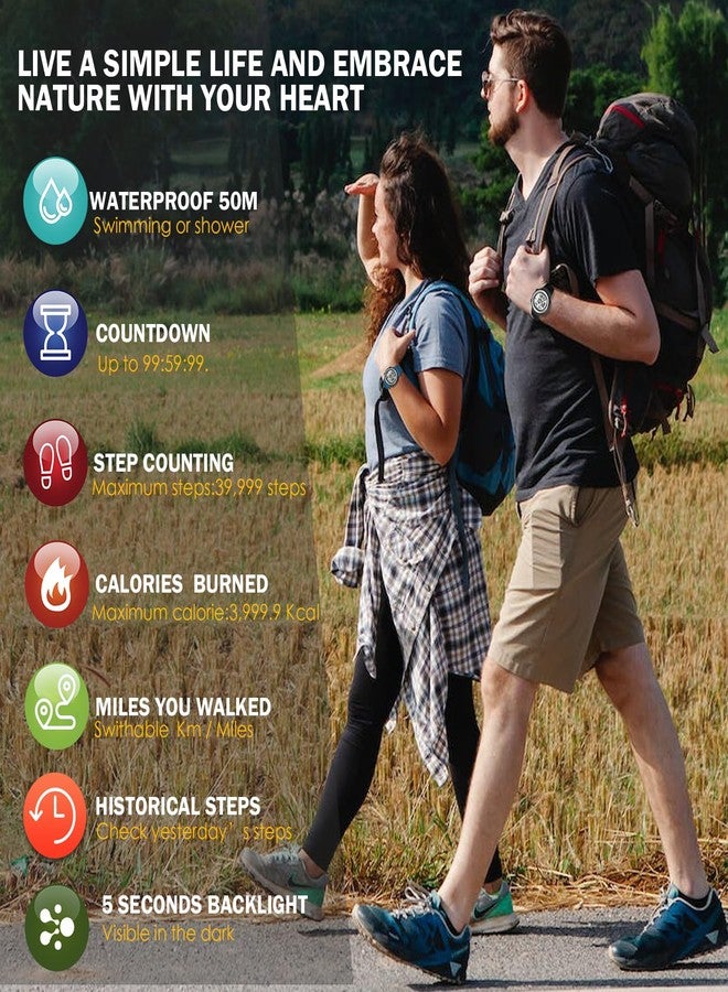 TIMEURE Sports Waterproof Pedometer Watch for Walking No Charging, No App Connection, with EL Backlight. Simple, Practical Choice for Mobile-Free Fitness Enthusiasts -2308 (Green) - Image 2