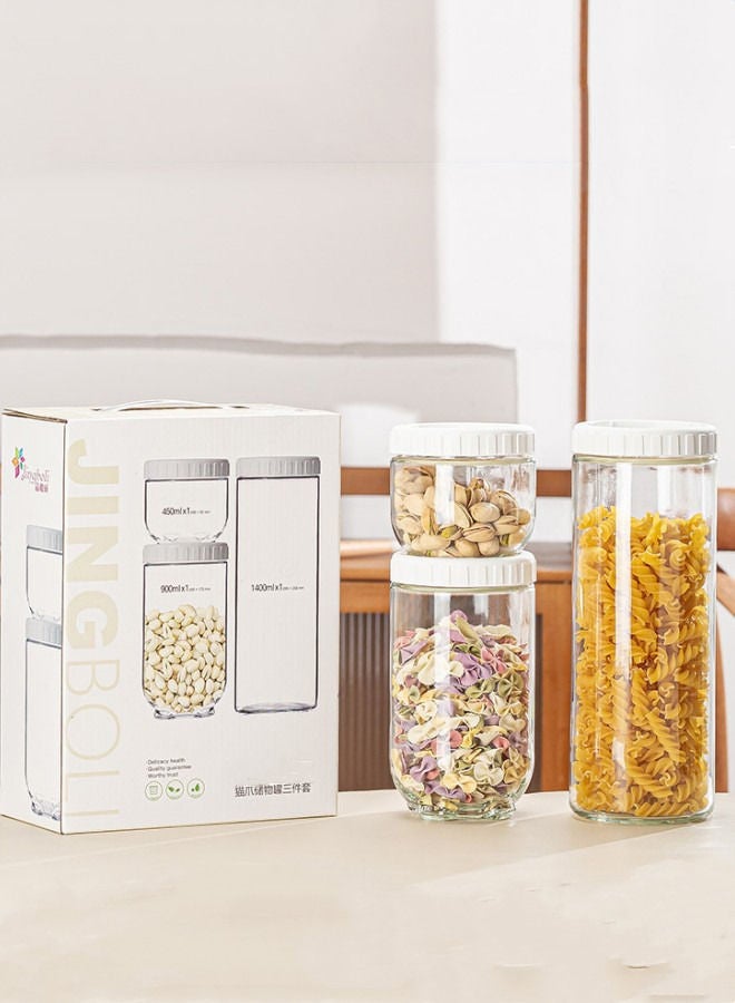 XiuWoo 3 - piece Set Cat's Claw Glass Sealed Jar With Lid Kitchen Miscellaneous Grain Storage Jar  - Image 1