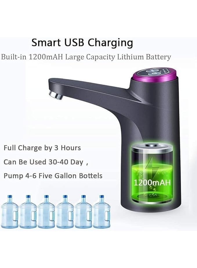 مضخة مياه كهربائية لجالونات المياه - موزع مياه أوتوماتيكي قابل للشحن USB - متوافقة مع زجاجات 5 جالون للاستخدام المنزلي والمكتبي (أسود) - Image 2