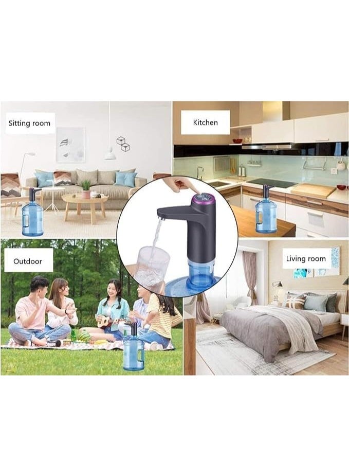 مضخة مياه كهربائية لجالونات المياه - موزع مياه أوتوماتيكي قابل للشحن USB - متوافقة مع زجاجات 5 جالون للاستخدام المنزلي والمكتبي (أسود) - Image 3