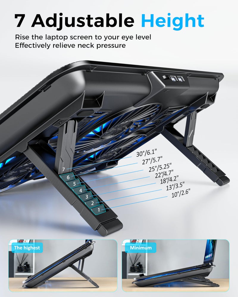 AICHESON Laptop Cooling Pad with 6 High-Speed Fans, Laptop Cooler with Adjustable Angles, Compatible with 14-17.3 Inch Laptops - Image 3
