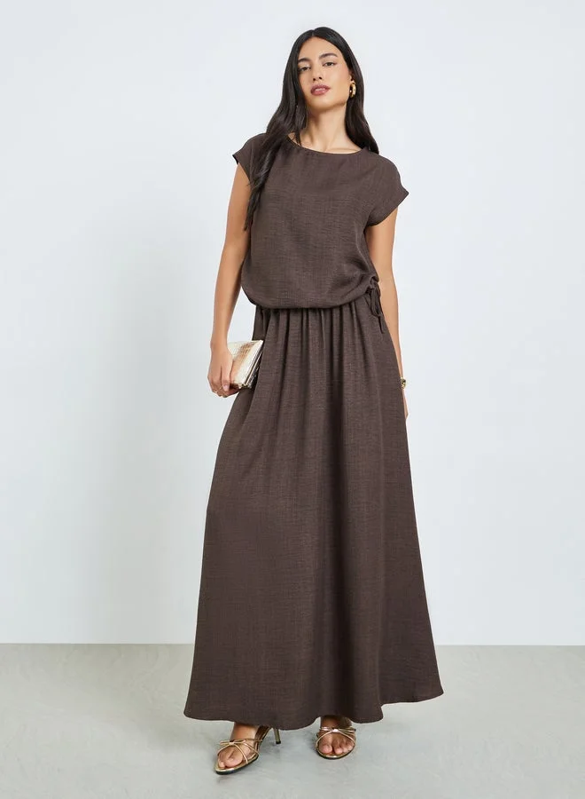 ستايلي Brown Waist Drawstring Tie Top