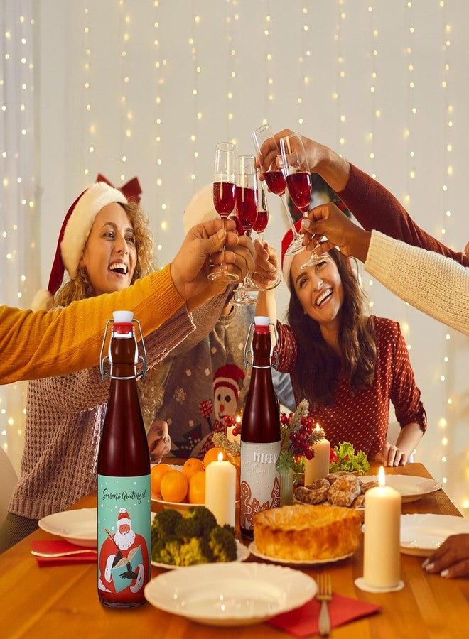 Maxcheck 6 Pcs 16 oz Christmas Swing Top Glass Bottles with Xmas Labels Sticker Airtight 500ml Empty Clear Wine Bottle for Vanilla Extract Home Brewing Coquito Liqueur Xmas Party Supplies(Cartoon) - Image 4