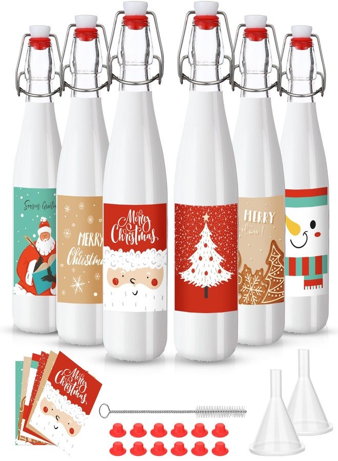 Maxcheck 6 Pcs 16 oz Christmas Swing Top Glass Bottles with Xmas Labels Sticker Airtight 500ml Empty Clear Wine Bottle for Vanilla Extract Home Brewing Coquito Liqueur Xmas Party Supplies(Cartoon) - Image 1