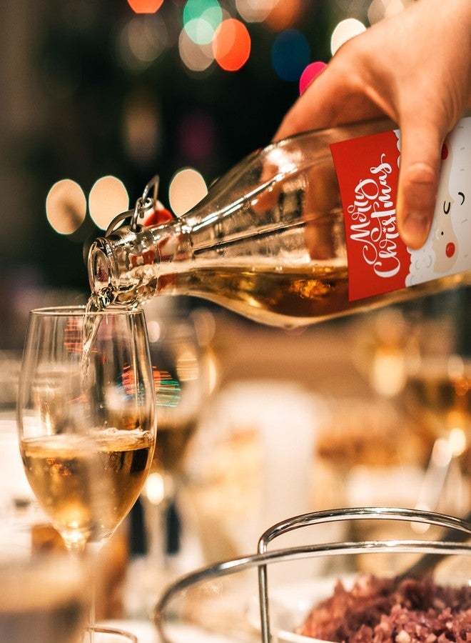 Maxcheck 6 Pcs 16 oz Christmas Swing Top Glass Bottles with Xmas Labels Sticker Airtight 500ml Empty Clear Wine Bottle for Vanilla Extract Home Brewing Coquito Liqueur Xmas Party Supplies(Cartoon) - Image 5