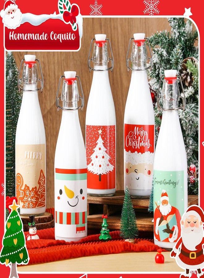 Maxcheck 6 Pcs 16 oz Christmas Swing Top Glass Bottles with Xmas Labels Sticker Airtight 500ml Empty Clear Wine Bottle for Vanilla Extract Home Brewing Coquito Liqueur Xmas Party Supplies(Cartoon) - Image 2