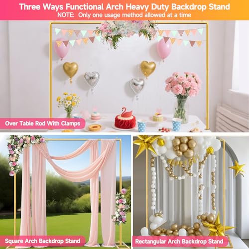 JEBUTU Square Backdrop Stand, Wedding Arch Heavy Duty Adjustable Stand, Over The Table Rod Stand with Clamps, Metal Gold Garden Balloon Frame for Baby Shower Party Decoration - Image 5