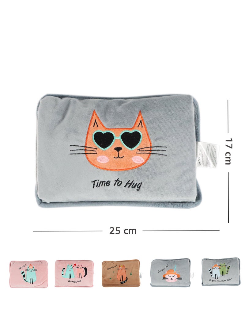 Biggdesign - Huggy Cat Electric Hot Water Bottle with Soft Cover Rechargable Hot Water Bag for Pain Relief - Image 1
