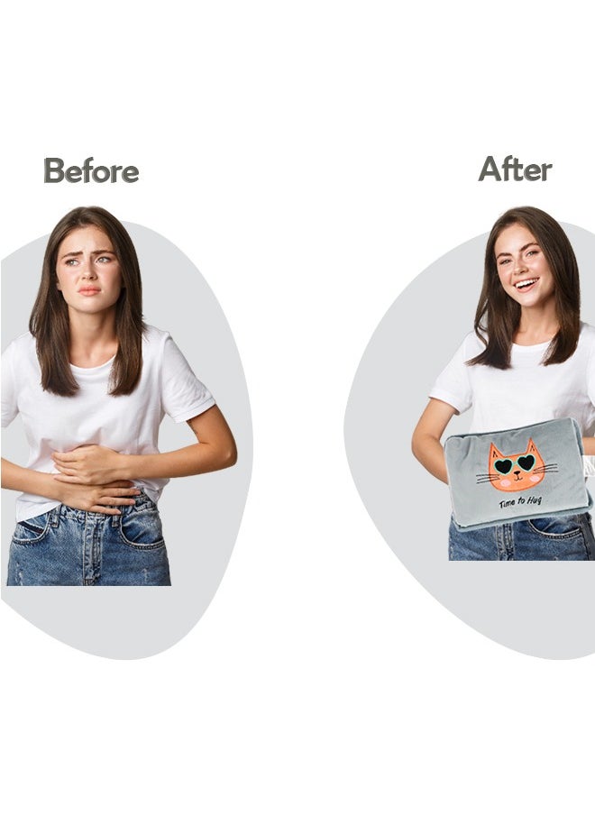 Biggdesign - Huggy Cat Electric Hot Water Bottle with Soft Cover Rechargable Hot Water Bag for Pain Relief - Image 1