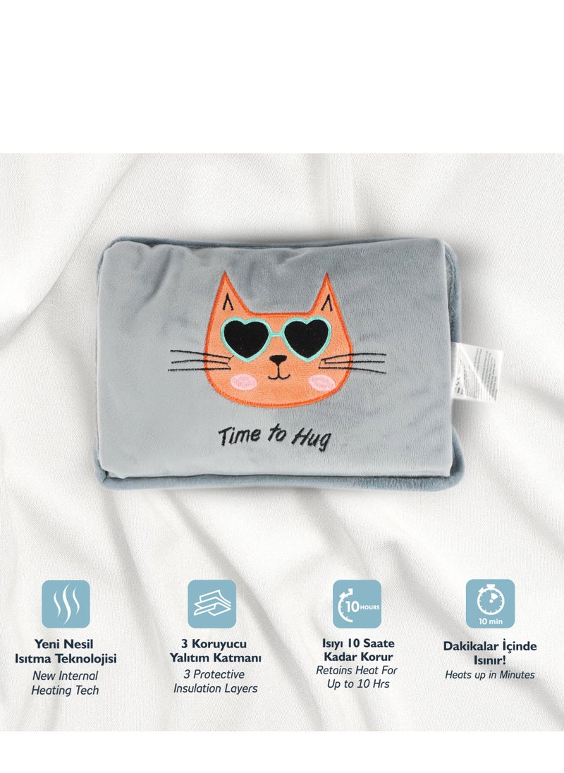 Biggdesign - Huggy Cat Electric Hot Water Bottle with Soft Cover Rechargable Hot Water Bag for Pain Relief - Image 1