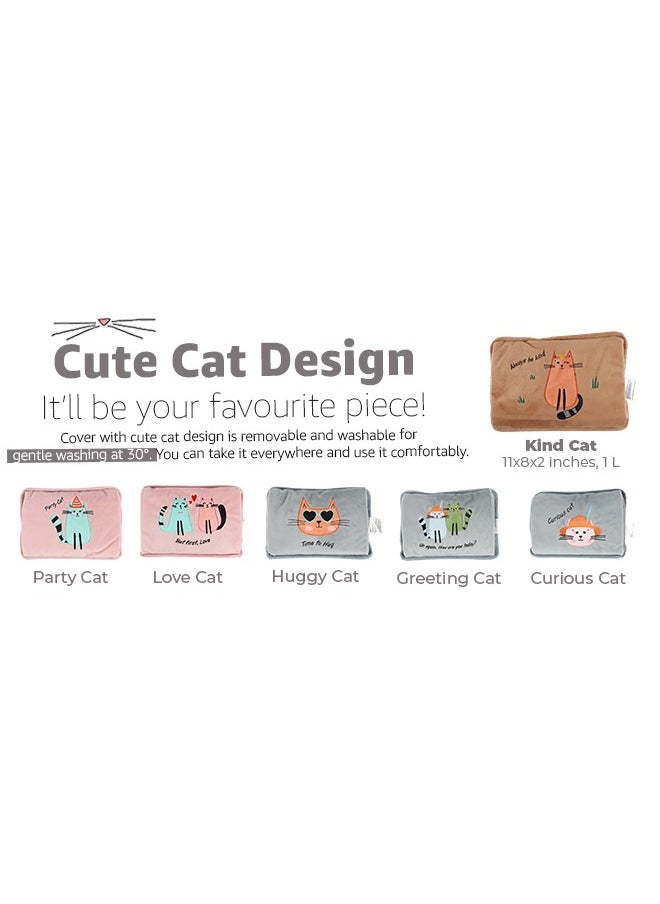 Biggdesign - Huggy Cat Electric Hot Water Bottle with Soft Cover Rechargable Hot Water Bag for Pain Relief - Image 1