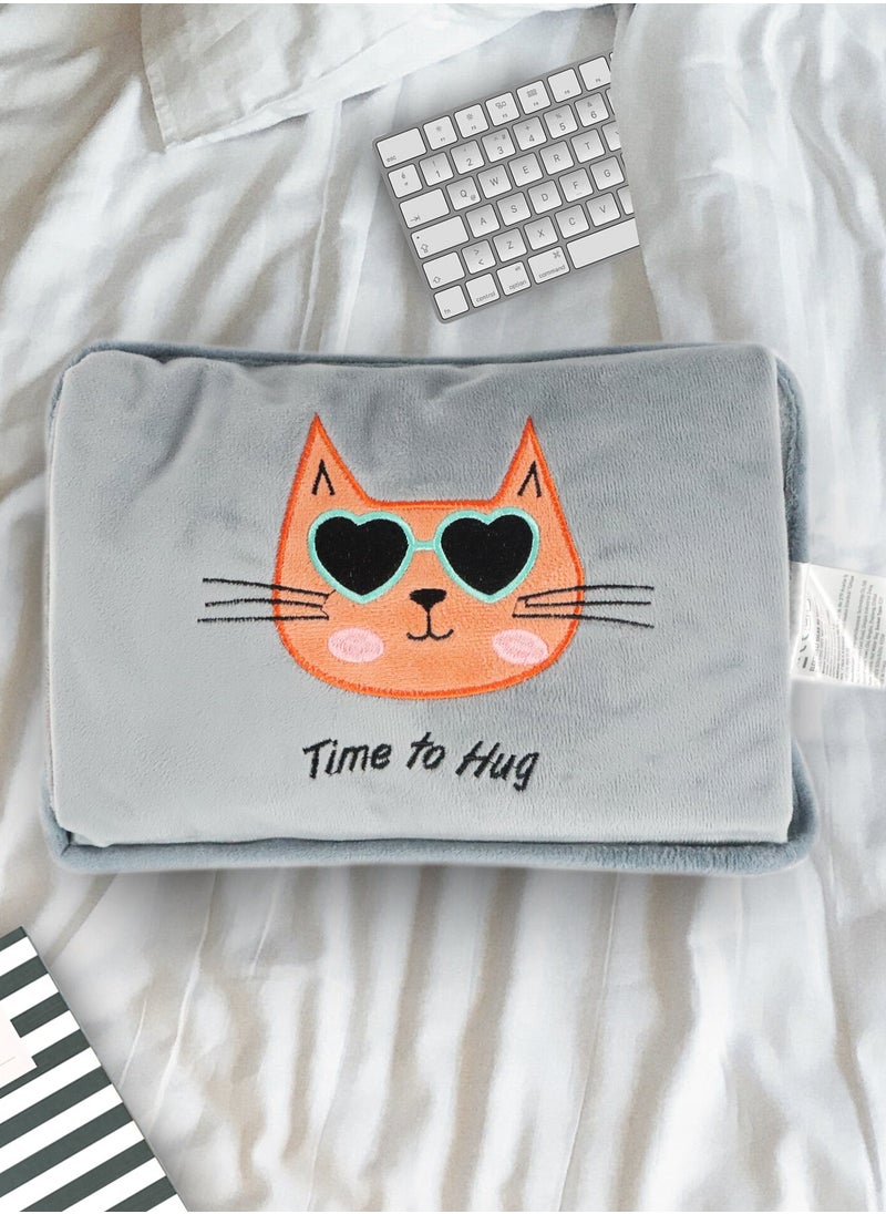 Biggdesign - Huggy Cat Electric Hot Water Bottle with Soft Cover Rechargable Hot Water Bag for Pain Relief - Image 1