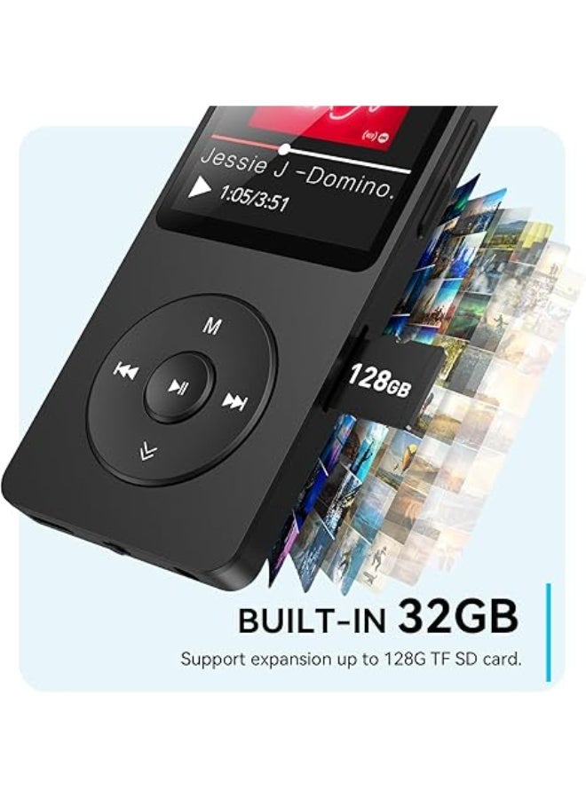 AGPTEK A02X 32GB MP3 Player with Bluetooth 5.3, 1.8 inch Screen Portable Music Player with Speaker, FM Radio, Voice Recorder, Supports Expanded Up to 128GB - Image 3