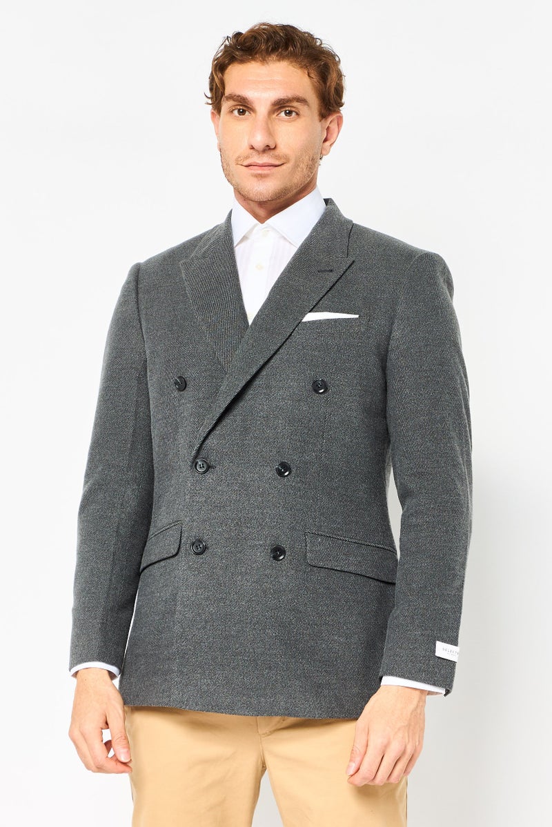 Selected Homme Men Regular Fit Plaid Suit Jacket, Dark Grey - Image 1