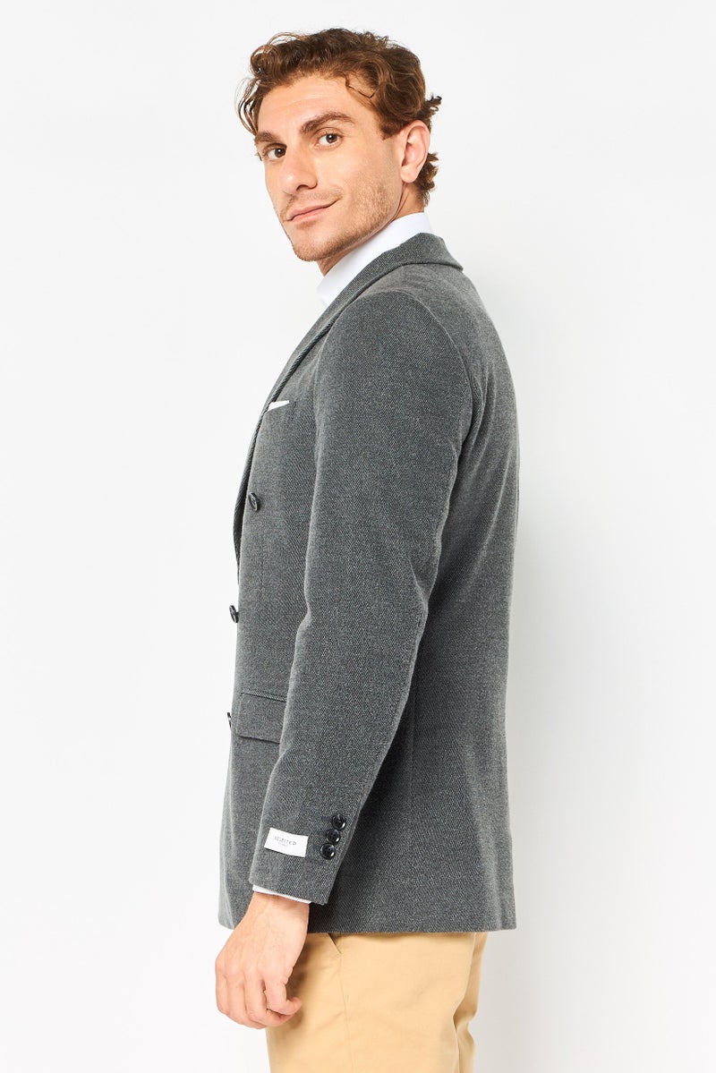 Selected Homme Men Regular Fit Plaid Suit Jacket, Dark Grey - Image 3