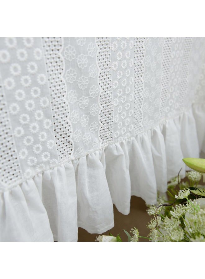 Artbloss White Cotton Tablecloth Ruffled Lace Embroidered Fabric Tablecloths RusticFrench Washable Table Cover for Indoor Outdoor Home Holiday Party Christmas (White, 60 x 104 Inches) - Image 5