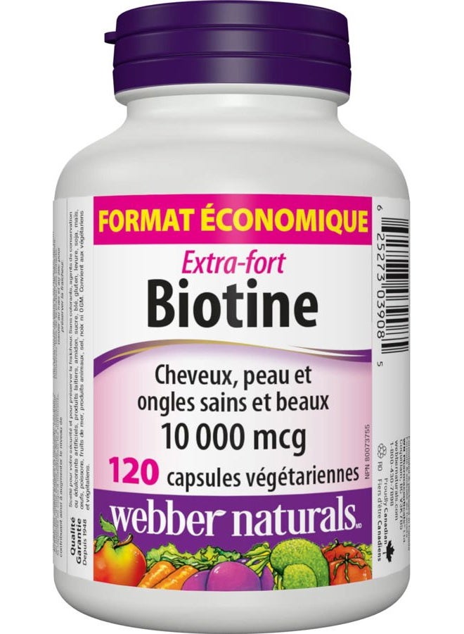 Webber naturals Biotin Extra Strength 10,000 mcg, 120 Capsules - Image 2
