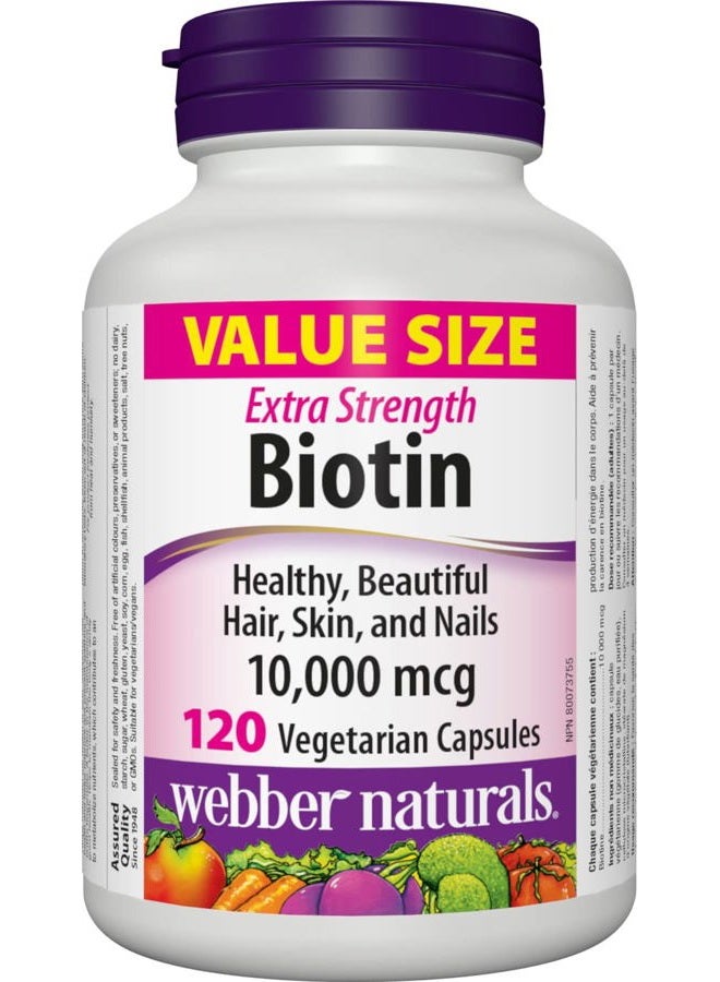 Webber naturals Biotin Extra Strength 10,000 mcg, 120 Capsules - Image 1