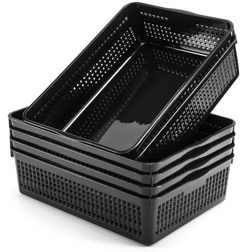 Cptoion A4 Size Plastic Storage Basket Tray6 Pack Plastic Paper Storage TraysDesktop File Paper Letter Organizer Basket for Classroom Office Home Black - Image 1