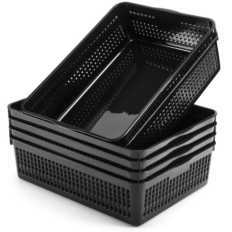 Cptoion A4 Size Plastic Storage Basket Tray6 Pack Plastic Paper Storage TraysDesktop File Paper Letter Organizer Basket for Classroom Office Home Black - Image 2