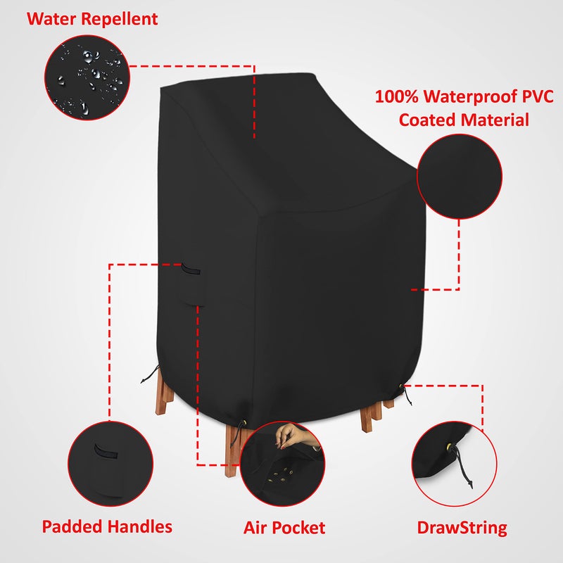 Covers & All Stackable Chair Cover 12 Oz Waterproof - 100% Weather Resistant PVC Coated Patio Furniture Cover with Air Pockets & Drawstrap for Snug Fit (40W x 40D x 36H x 15 FH, Black) - Image 3