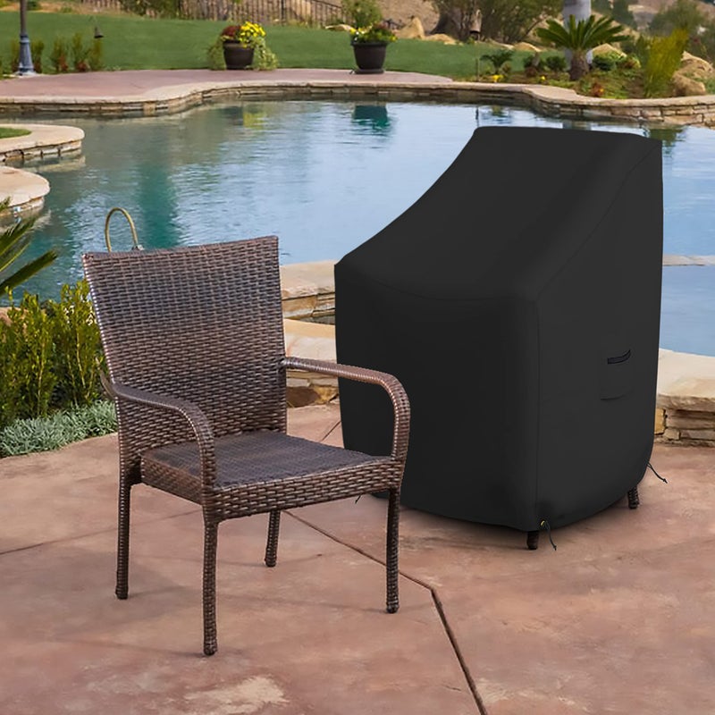 Covers & All Stackable Chair Cover 12 Oz Waterproof - 100% Weather Resistant PVC Coated Patio Furniture Cover with Air Pockets & Drawstrap for Snug Fit (40W x 40D x 36H x 15 FH, Black) - Image 5
