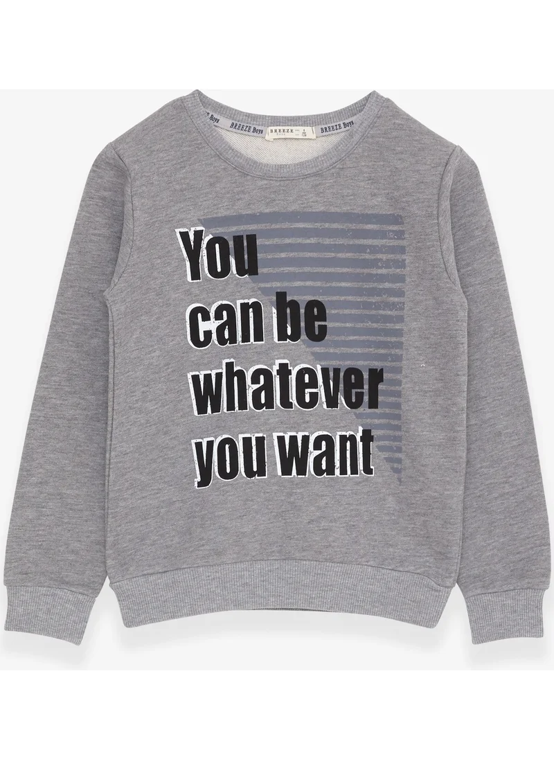 Breeze Boy's Sweatshirt with Text Printed Dark Gray Melange (8-14 Years)