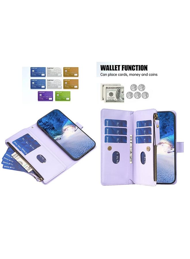 S-TOP Case For Samsung Galaxy A03s 9 Card Slots Zipper Wallet Leather Flip Phone Case - Image 5