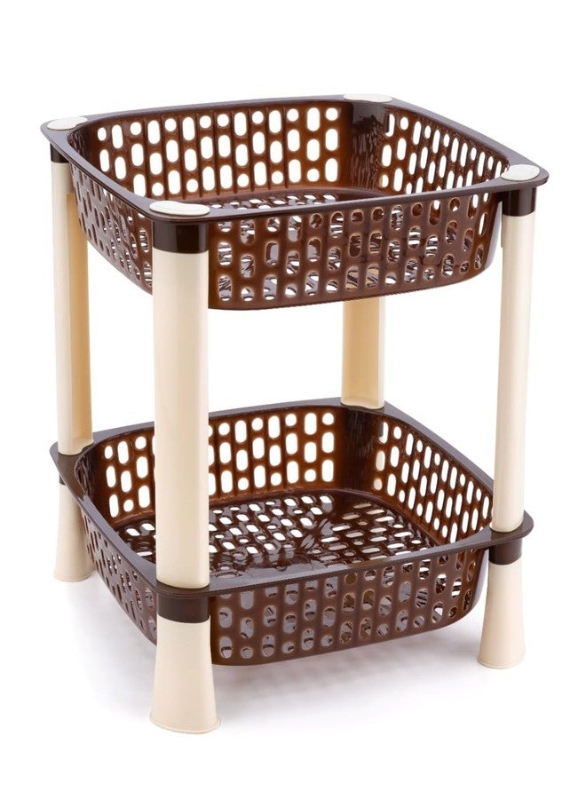 SHRUTI Vegetable Basket for Kitchen, Potato and Onion Rack for Kitchen, Plastic Storage Organizer for Office and Home Snacks 2 Layer Multi-Purpose Step Shelf SQUARE RACK (Brown) - Image 1