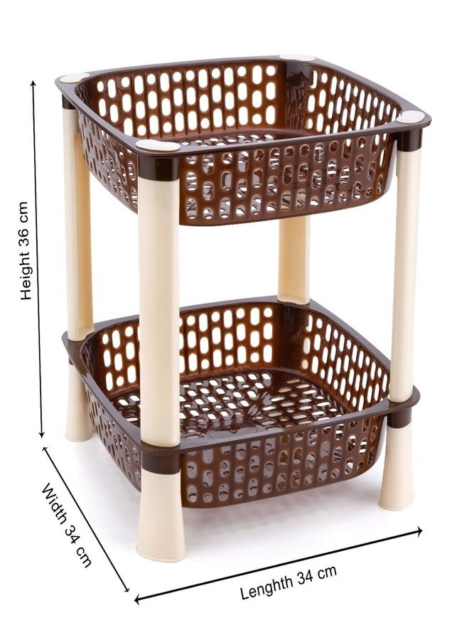 SHRUTI Vegetable Basket for Kitchen, Potato and Onion Rack for Kitchen, Plastic Storage Organizer for Office and Home Snacks 2 Layer Multi-Purpose Step Shelf SQUARE RACK (Brown) - Image 2