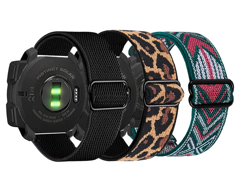 AHXLL 3 عبوات من أحزمة النايلون المرنة متوافقة مع Garmin Instinct/Instinct 2 Solar/Instinct 3 45mm، حزام رياضي قابل للتنفس 22mm لـ Garmin Instinct Tactical/Solar/Tide/Esports (أسود/نمر/سهم) - Image 1