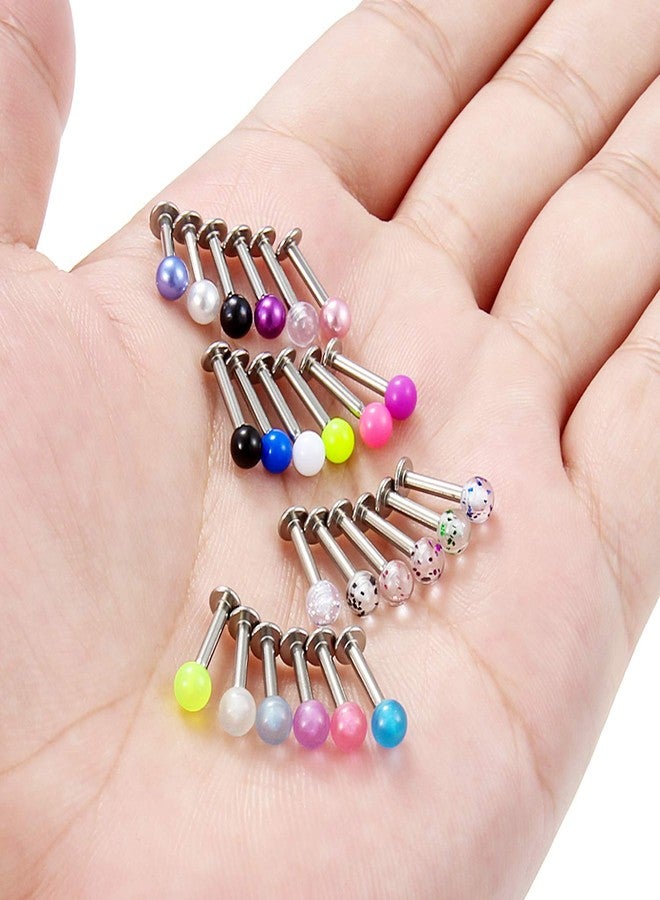 Hoeudjo 24PCS 14G Surgical Steel Lip Rings Labret Studs Piercing Jewelry for Women Men Tragus Cartilage Conch Auricle Helix Earring Stud Medusa Piercing 8mm Bar Length Glow in The Dark - Image 3