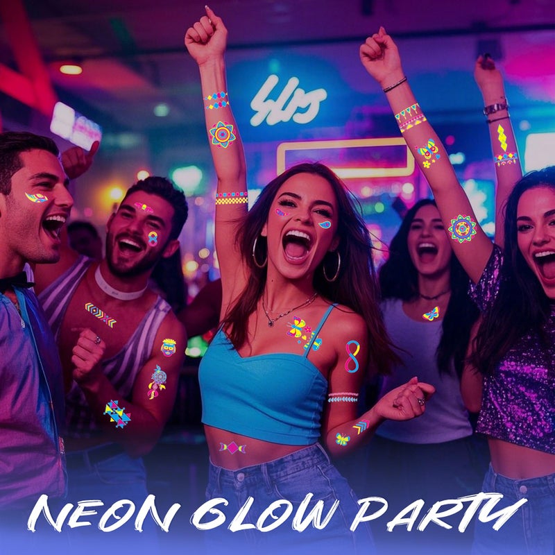 TATUWST Glow in the Dark Tattoos 172 PCS â€“ Glow in the Dark Party Supplies, Neon Body Paint Be UV Blacklight Reactive Face Temporary Tattoos for Adults, Teens | Neon Accessories, Party Favors & Decorations - Image 5