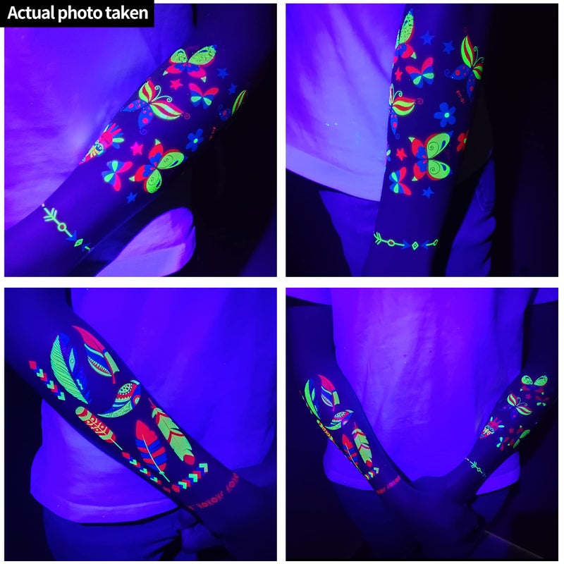 TATUWST Glow in the Dark Tattoos 172 PCS â€“ Glow in the Dark Party Supplies, Neon Body Paint Be UV Blacklight Reactive Face Temporary Tattoos for Adults, Teens | Neon Accessories, Party Favors & Decorations - Image 2