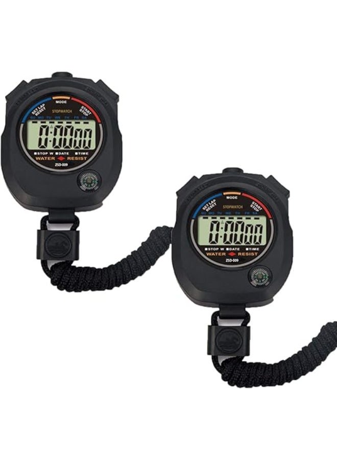 2 Pack Multi-Function Electronic Digital Sport Stopwatch Timer, Large Display with Date Time and Alarm Function,Suitable for Sports Coaches Fitness Coaches and Referees - Image 1