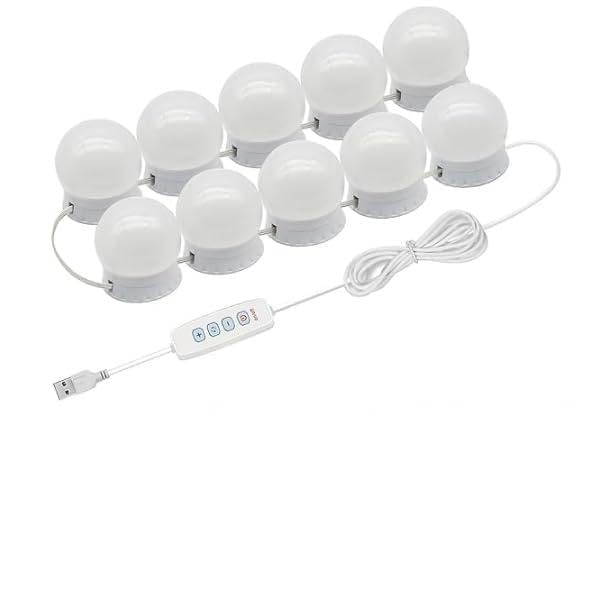 Pretmess Vanity Mirror Lights KitPretmess 3 Dimmable Color with 10 LED Light Bulbs for Vanity Table Set and Bathroom MirrorHollywood Style Lighting Fixture Strip with USB Charging CableMirror Not Include  - Image 2