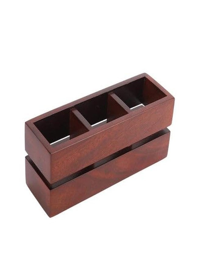 Premsons® Remote Holder - 3-Compartment Braided Vegan Leather Organizer | Leatherette Stationery & Remote Stand for Living Room, Office, Bedroom, Kitchen - Brown - Image 5