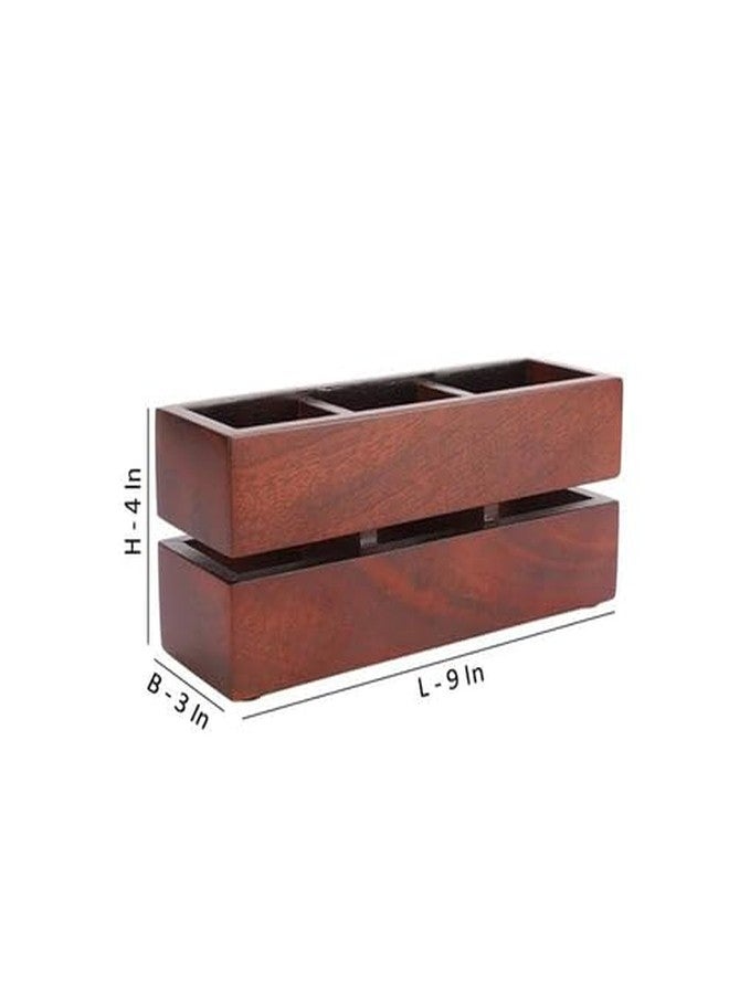 Premsons® Remote Holder - 3-Compartment Braided Vegan Leather Organizer | Leatherette Stationery & Remote Stand for Living Room, Office, Bedroom, Kitchen - Brown - Image 3
