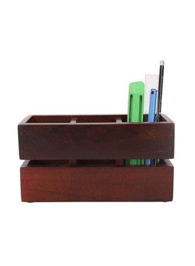 Premsons® Remote Holder - 3-Compartment Braided Vegan Leather Organizer | Leatherette Stationery & Remote Stand for Living Room, Office, Bedroom, Kitchen - Brown - Image 2