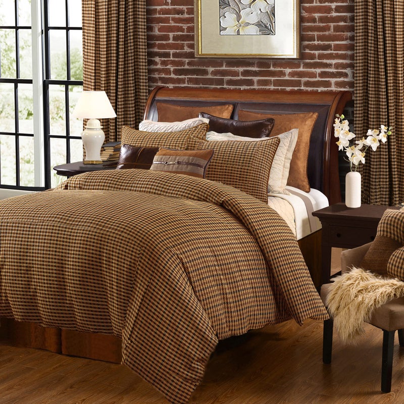 Paseo Road Paseo Road Clifton Rustic Bedding 3 Piece Queen Size Comforter Set Brown Houndstooth Pattern Bed Set Classic Traditional Cabin Lodge Western Comforter with Pillow Shams 