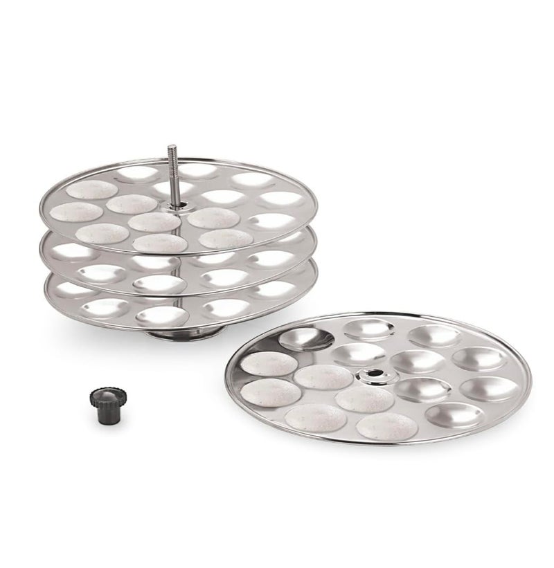 Marwall Stainless Steel SmallMini Idly StandIdly Maker Makes 60 Mini Idly at Once Round 4 Plate Mini Idli - Image 3