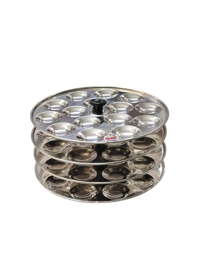 Marwall Stainless Steel SmallMini Idly StandIdly Maker Makes 60 Mini Idly at Once Round 4 Plate Mini Idli - Image 1