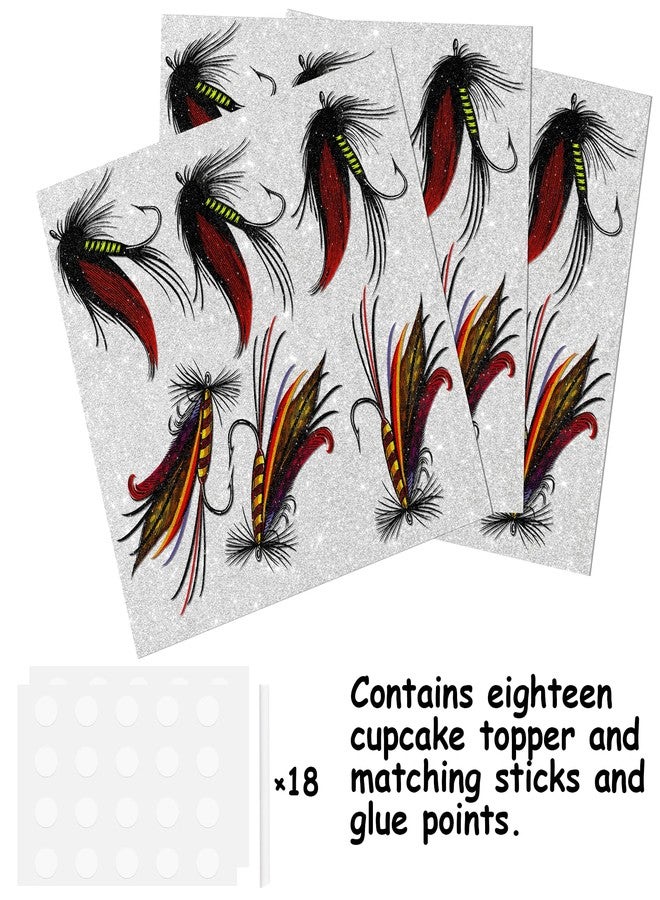 LETLIMIT 18pcs Red Glitter Fish Fishing Buoy Fishhook Dessert Cupcake Topper Let’s Go Fishing Retirement Theme Decorations Men Women Happy Birthday Party Decor Supplies - Image 3