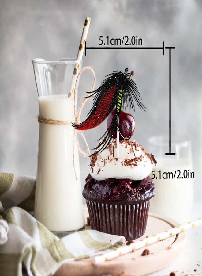 LETLIMIT 18pcs Red Glitter Fish Fishing Buoy Fishhook Dessert Cupcake Topper Let’s Go Fishing Retirement Theme Decorations Men Women Happy Birthday Party Decor Supplies - Image 2