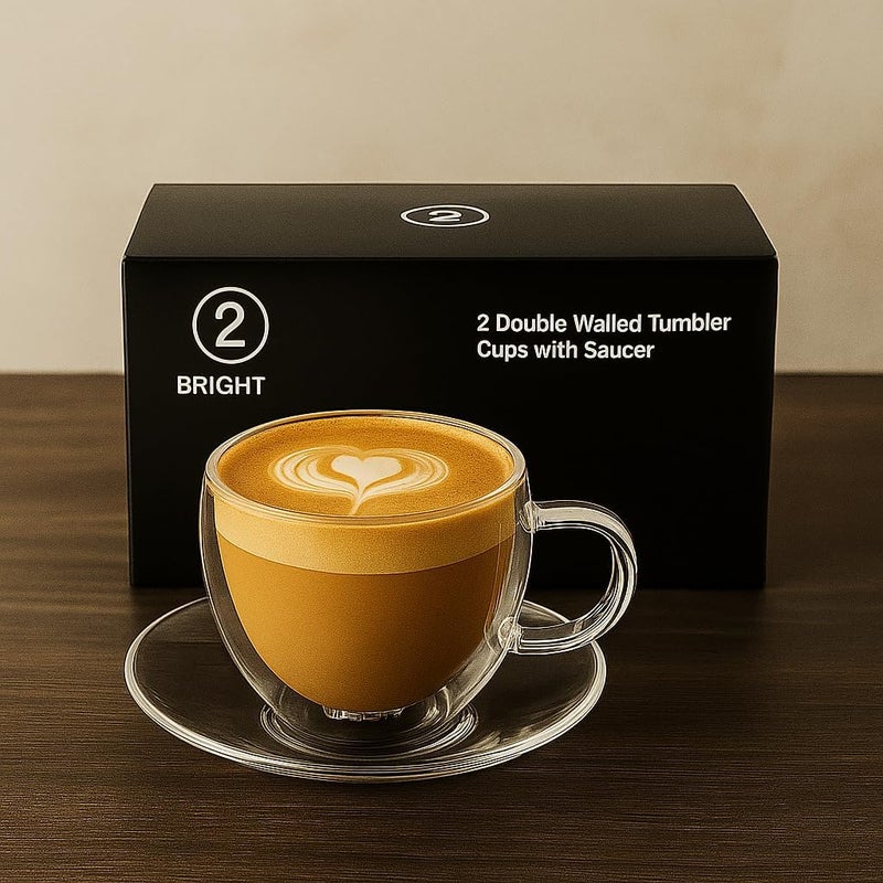 BS B&S Double Wall Glass Cups with Saucers - Image 3