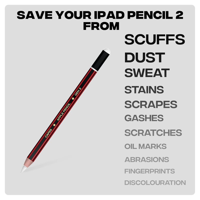 Capes ملصقات تغليف متوافقة مع قلم آيباد الجيل الثاني | تغليف فينيل 3M مقاوم للخدوش ودائم | ليس علبة | متوافق مع الشحن اللاسلكي | أحمر عتيق - Image 2