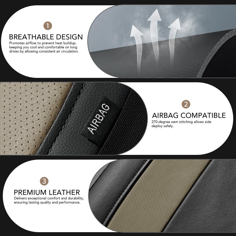 Road Comforts Car Seat Cover, Leather Seat Covers, Automotive High Back Front Car Seat Covers, Airbag Compatible, Universal Fit for Most Cars (Beige) - Image 5