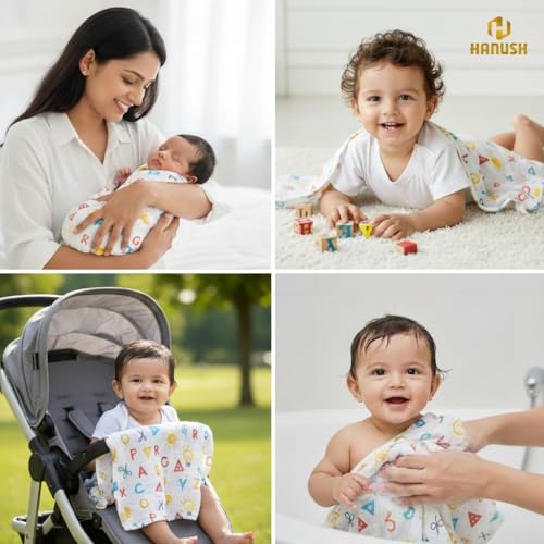 HANUSH 100% Muslin Cotton Baby Towel (Toddler) – Double Layer Soft Newborn Kids Bath Wrap | Breathable | Organic Muslin Bath Towel for Infants & Babies (Kids Bath Towel 3 to 9 Years) | Unisex - Image 4